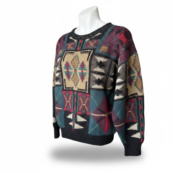 BOSTON TRADERS Vintage Hand Knit Geometric Sweater, Medium - Picture 6 of 12